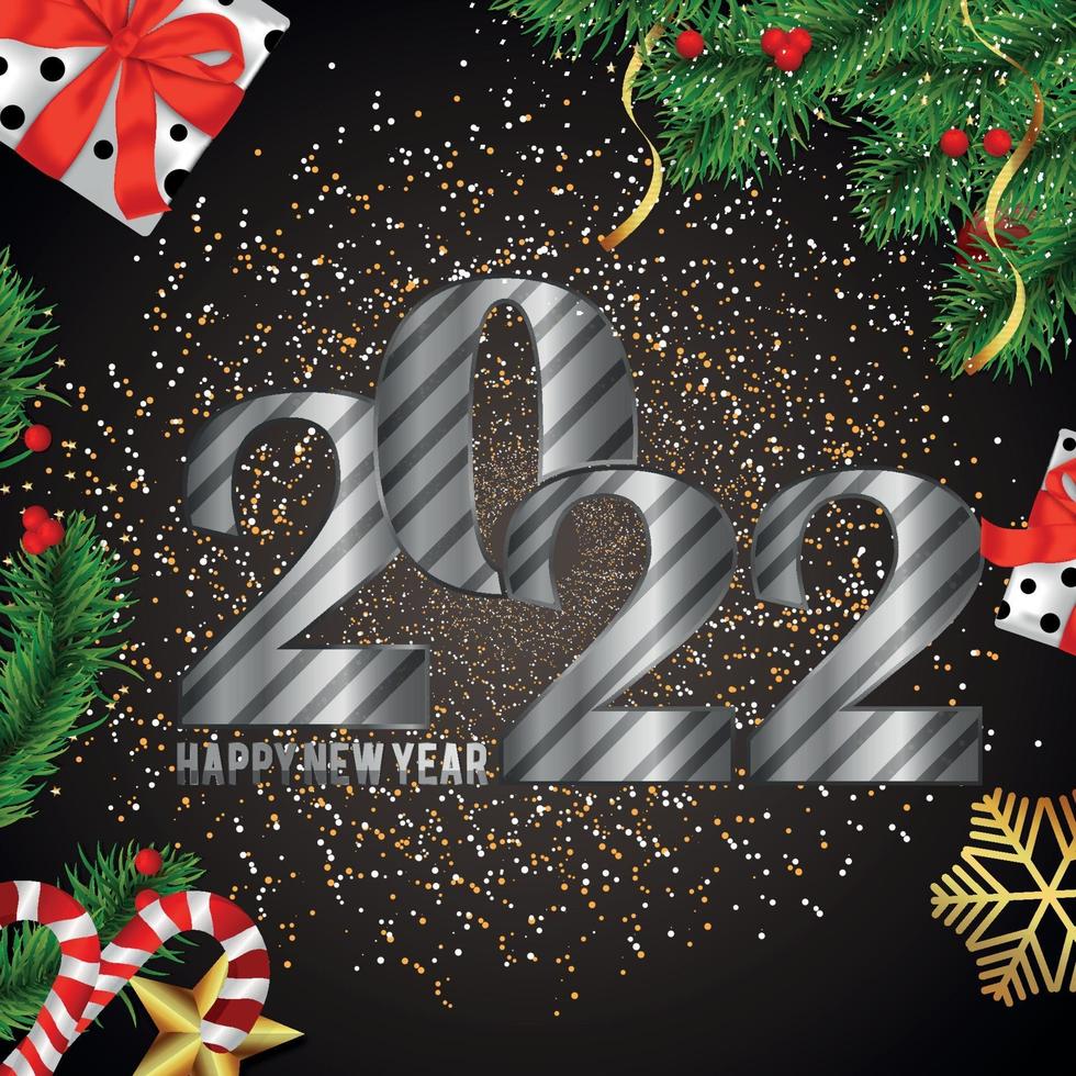 cartão comemorativo de feliz ano novo 2022 com glitter vetor