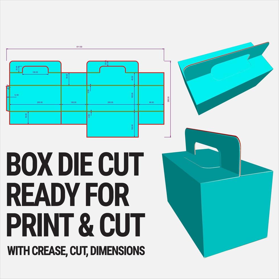 template cortado com pré-visualização em 3D organizado com corte, vinco, modelo e dimensões prontas para cortar e imprimir, desenho vetorial vetor