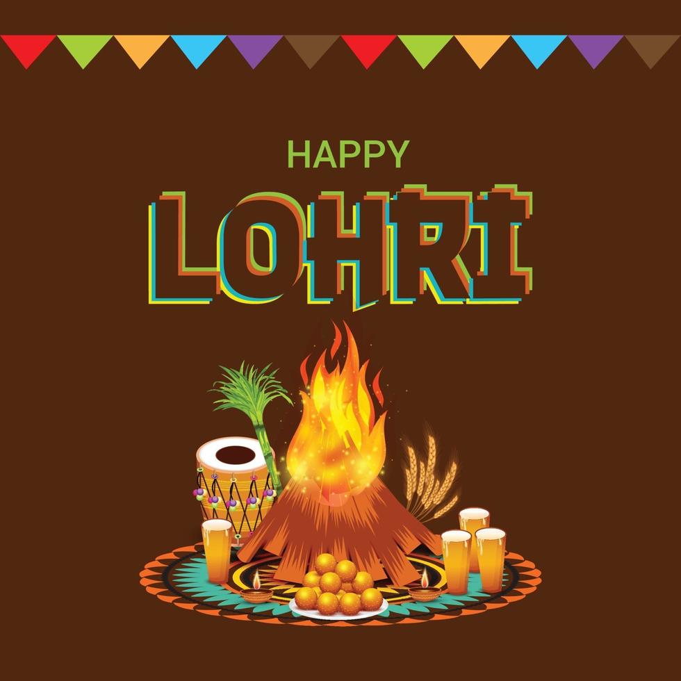ilustração em vetor de um plano de fundo para o modelo de feriado feliz lohri para o festival de punjabi.