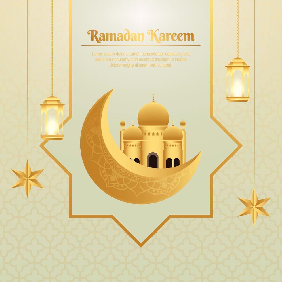 elegante Ramadã kareem decorativo festival cumprimento cartão com 3d lua e islâmico fundo vetor Projeto