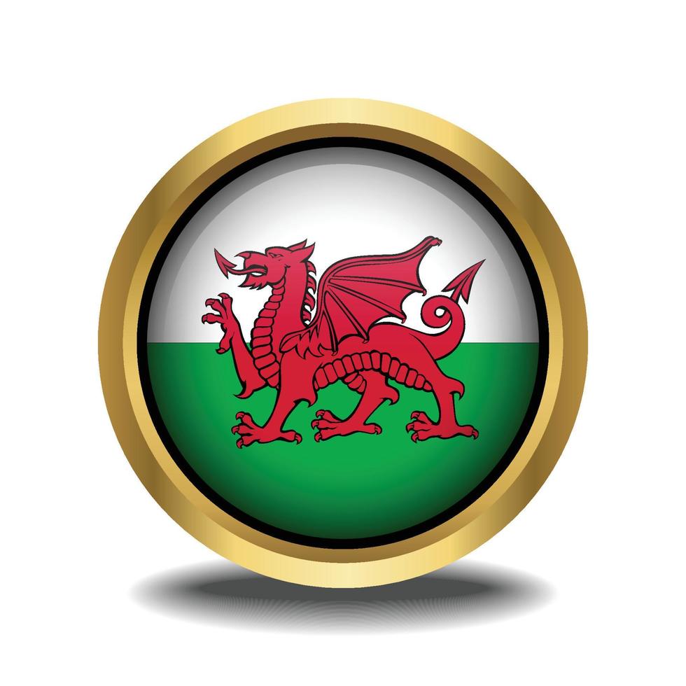 país de gales bandeira círculo forma botão vidro dentro quadro, Armação dourado vetor