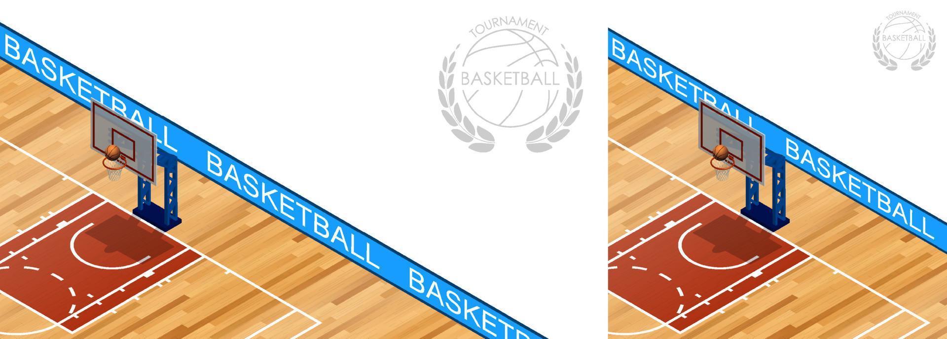 Esportes basquetebol quadra com tabela, aro e bola para bandeira. fundo basquetebol Parque infantil topo visualizar. Esportes terra para ativo lazer. vetor