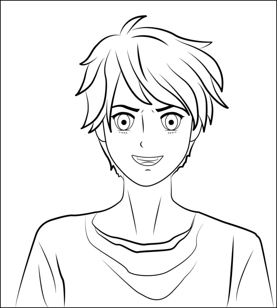 jovem anime de mangá. o cara do anime é um esboço em preto e branco. vetor