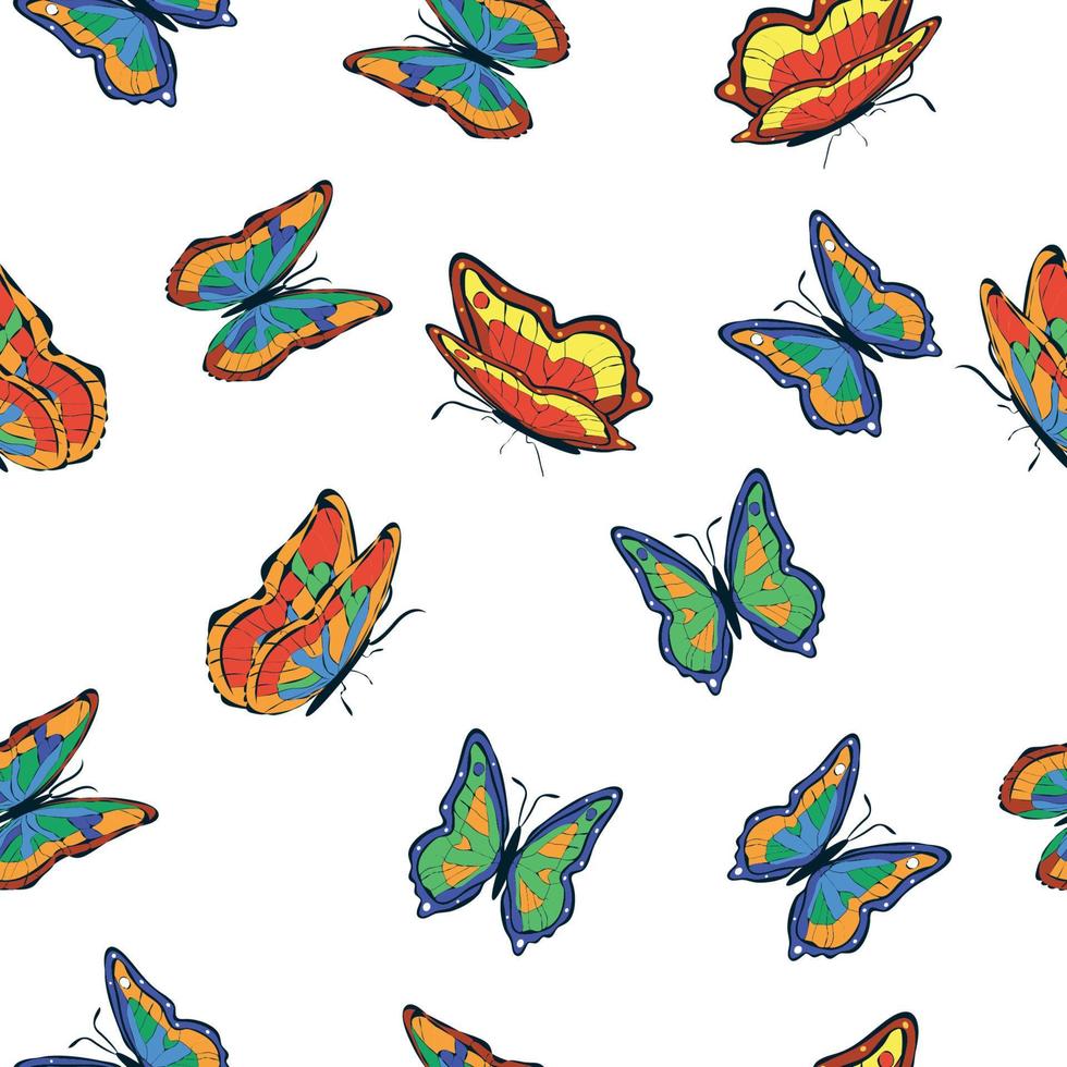 padrão sem emenda de borboletas multicoloridas brilhantes. papel de parede, fundo, festa infantil, papel ofício vetor