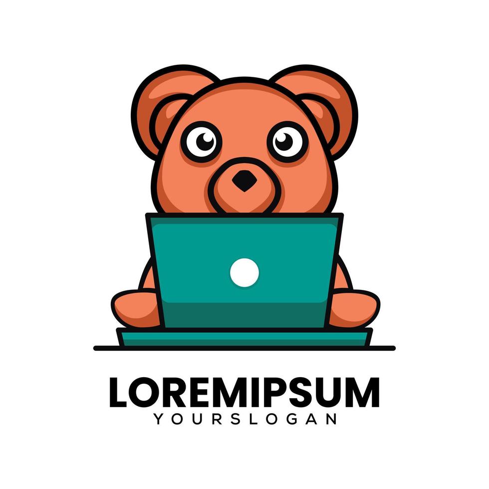 fofa Urso logotipo jogando computador portátil vetor