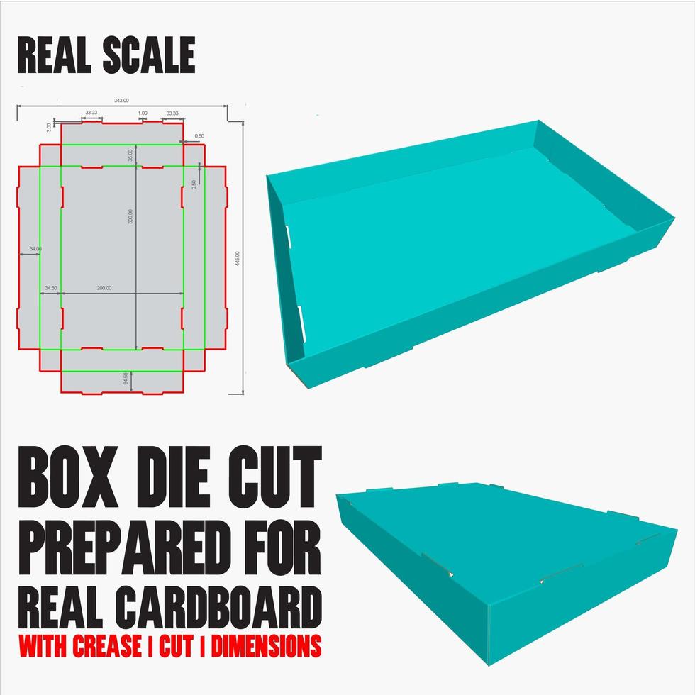 modelo de corte e vinco com visualização em 3D organizado com corte, vinco, modelo e dimensões prontas para cortar e imprimir, em escala real e totalmente funcional. preparado para papelão real vetor