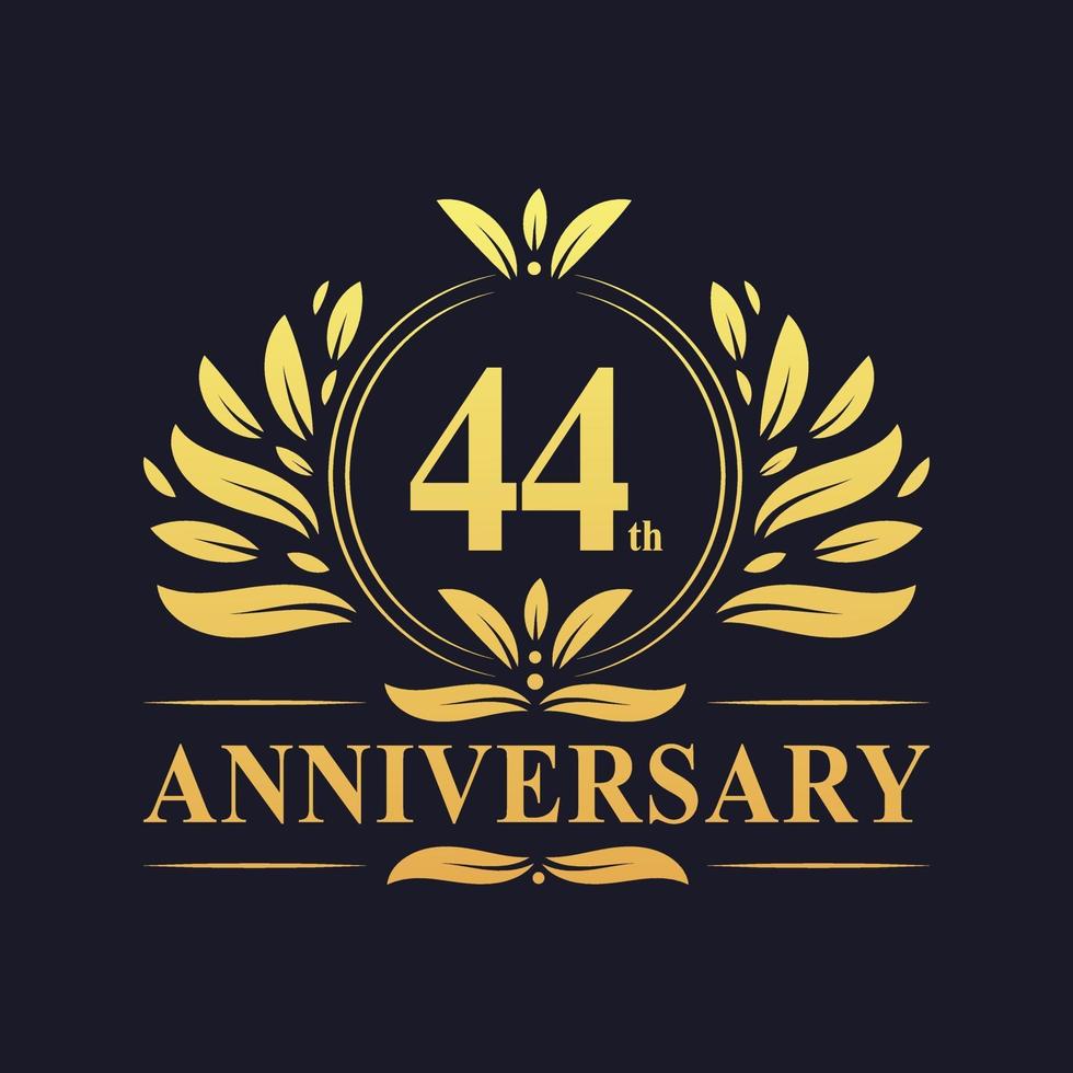 Design do 44º aniversário, luxuoso logotipo de aniversário de 44 anos de cor dourada. vetor