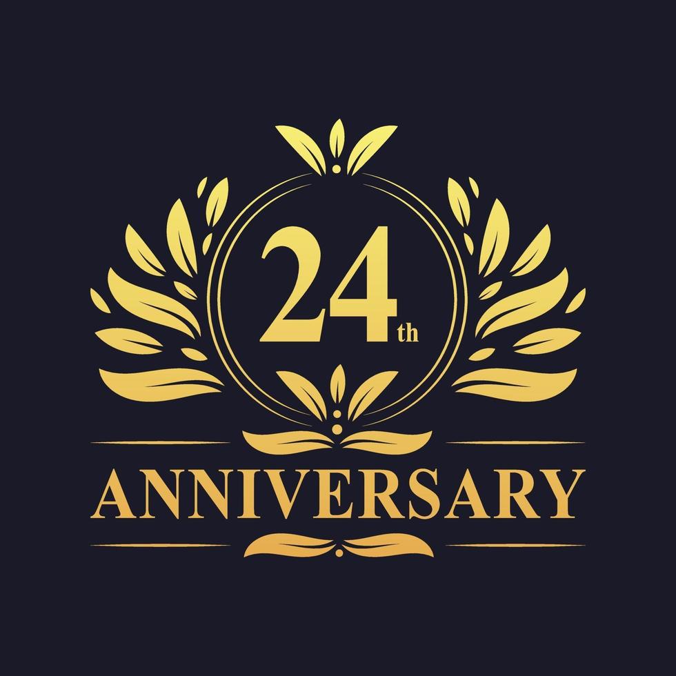 Design do 24º aniversário, luxuoso logotipo de 24 anos em dourado vetor