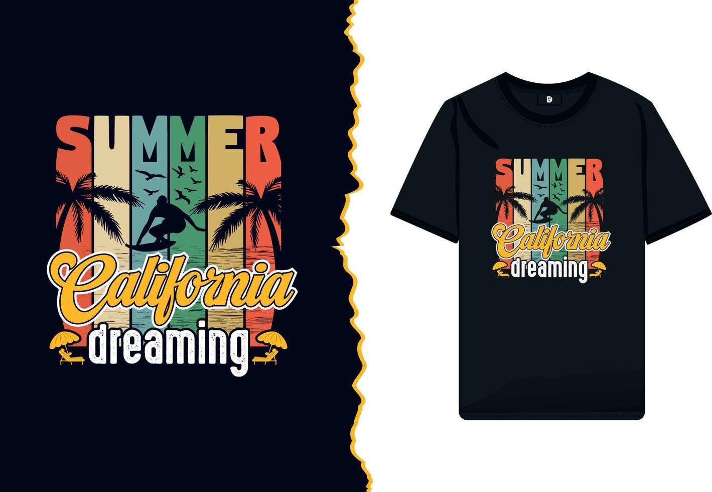 Califórnia verão Tempo camiseta Projeto para verão acampamento verão de praia estação festa vintage colorida tropical feriados tipografia ilustração vetor camisa modelo