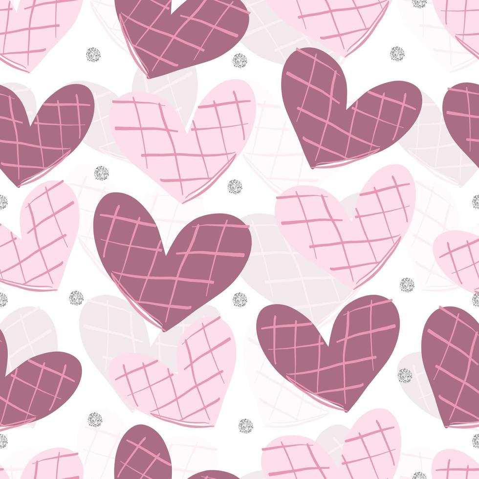 Seamless pink glitter valentine pattern background com formato de coração vetor