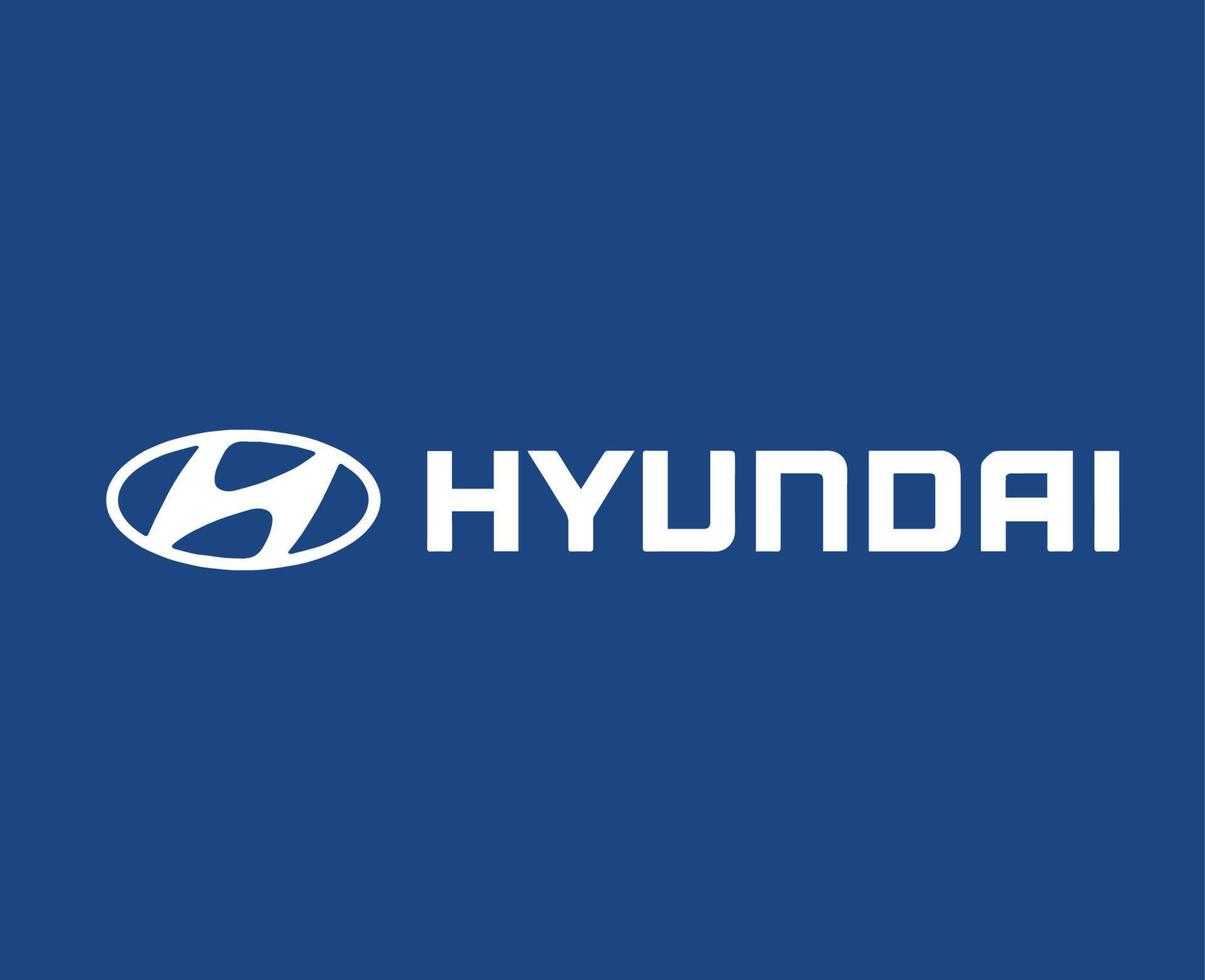 Hyundai marca logotipo carro símbolo com nome branco Projeto sul coreano automóvel vetor ilustração com azul fundo