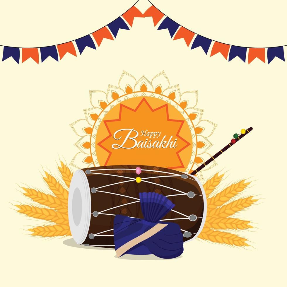 Feliz celebração vaisakhi design plano com tambor vetor