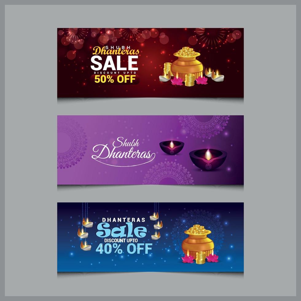 conjunto de modelos de banner shubh dhanteras vetor