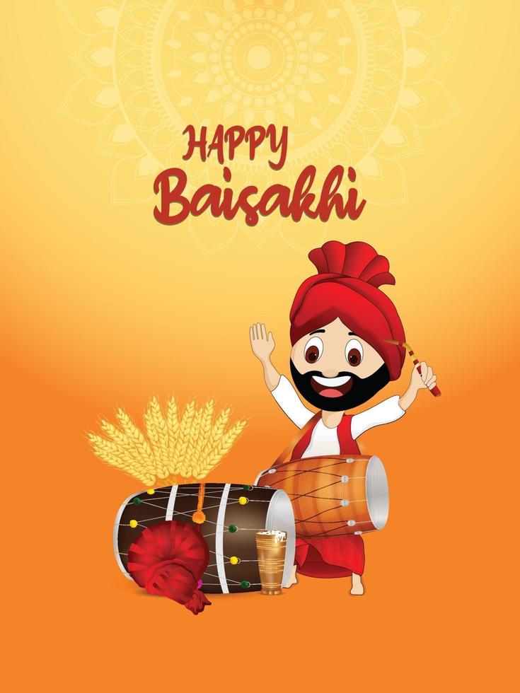 cartão comemorativo do festival indiano vaisakhi feliz ou design de pôster vetor