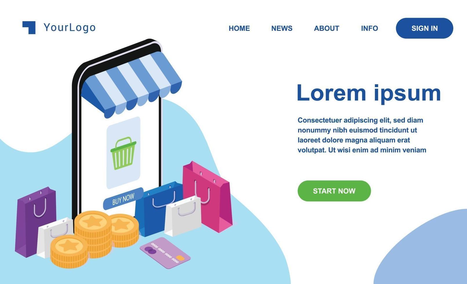 página de destino isométrica de compras de e-commerce vetor