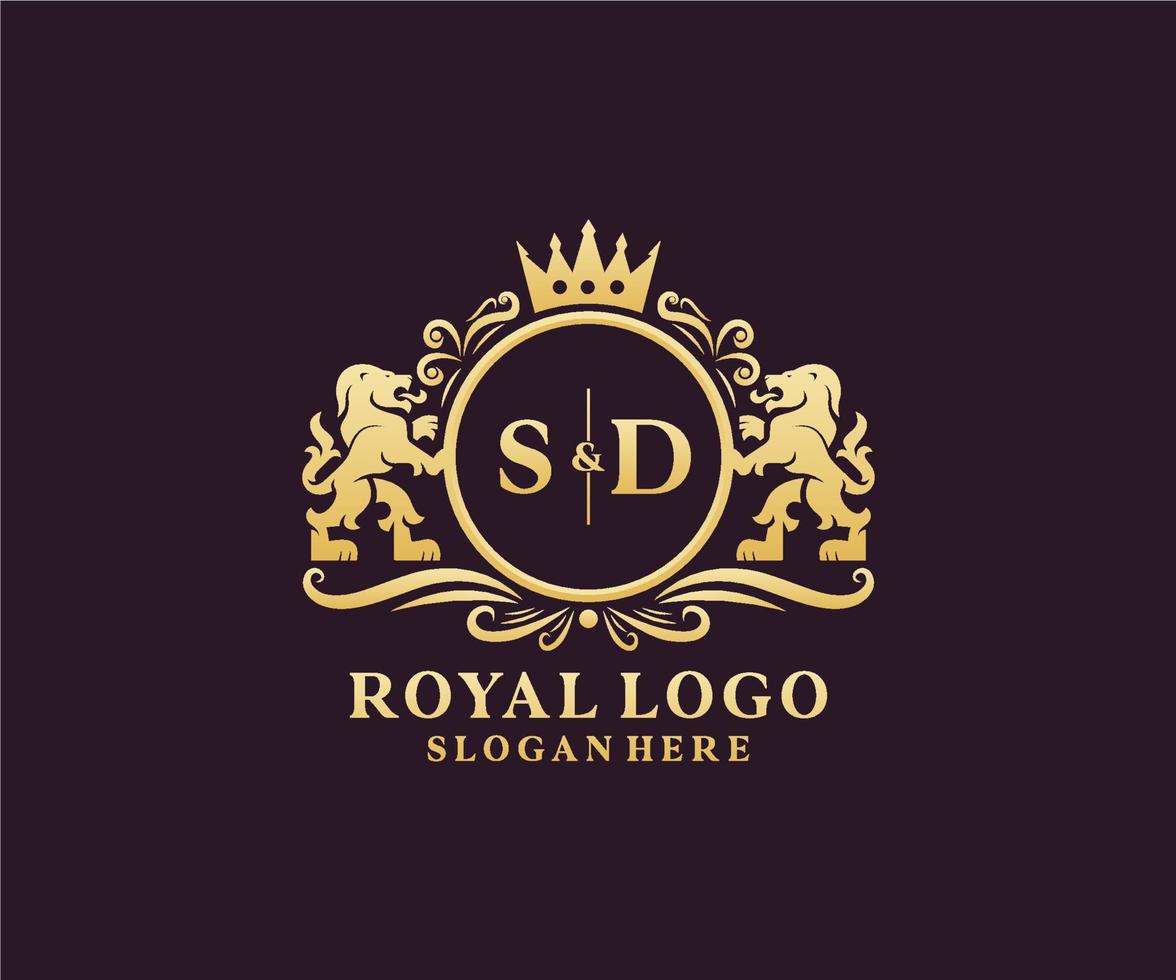 modelo de logotipo de luxo real de leão de carta sd inicial em arte vetorial para restaurante, realeza, boutique, café, hotel, heráldica, joias, moda e outras ilustrações vetoriais. vetor