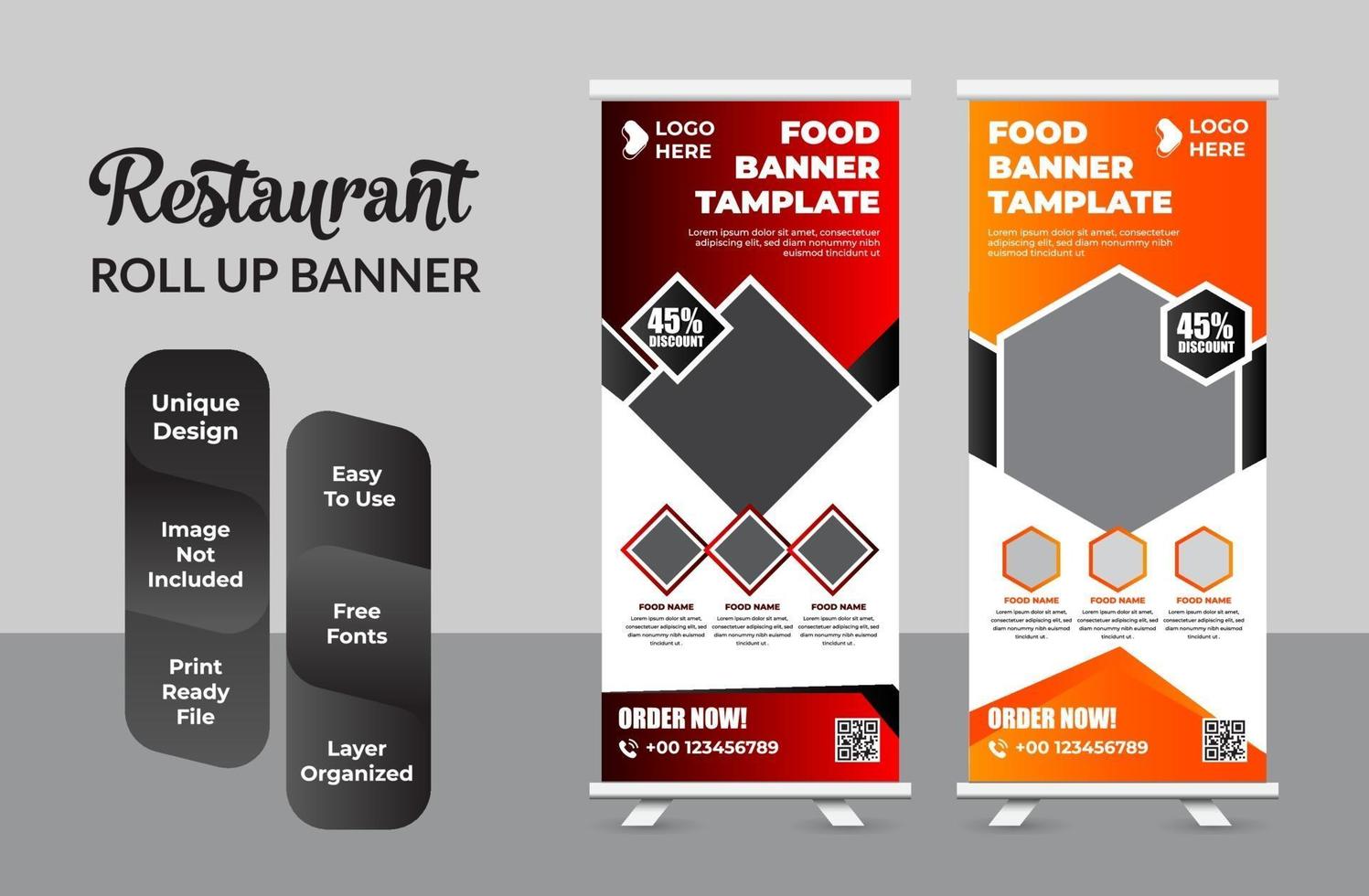 negócio de restaurante roll up banner template design set vetor