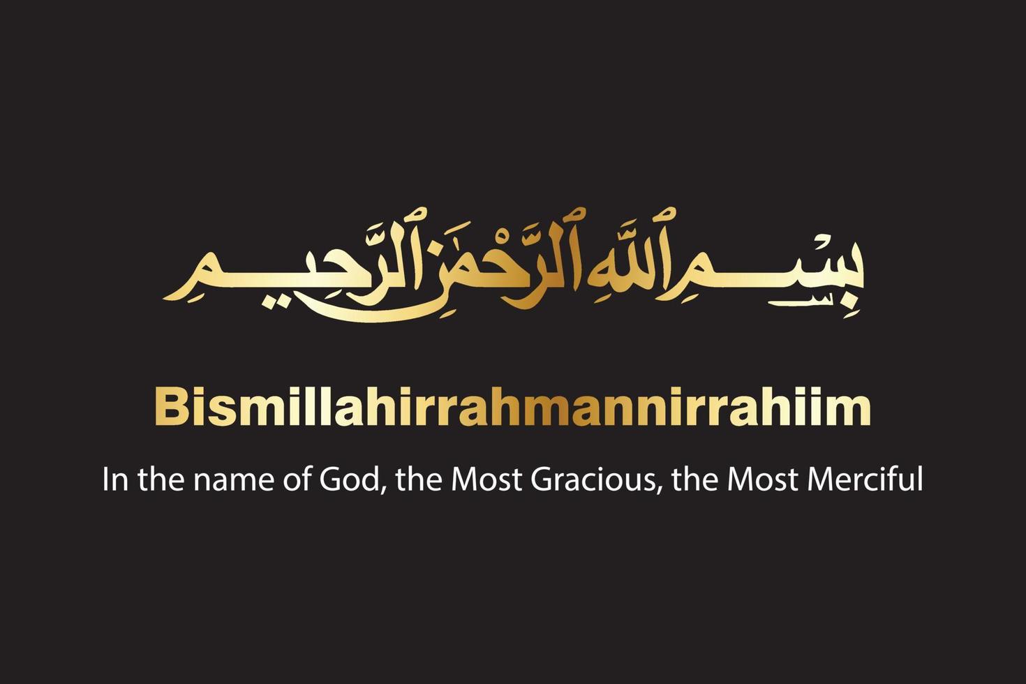 bismillah escrito dentro islâmico ou árabe caligrafia com dourado cor. significado do bismillah dentro a nome do alá, a compassivo, a misericordioso. vetor