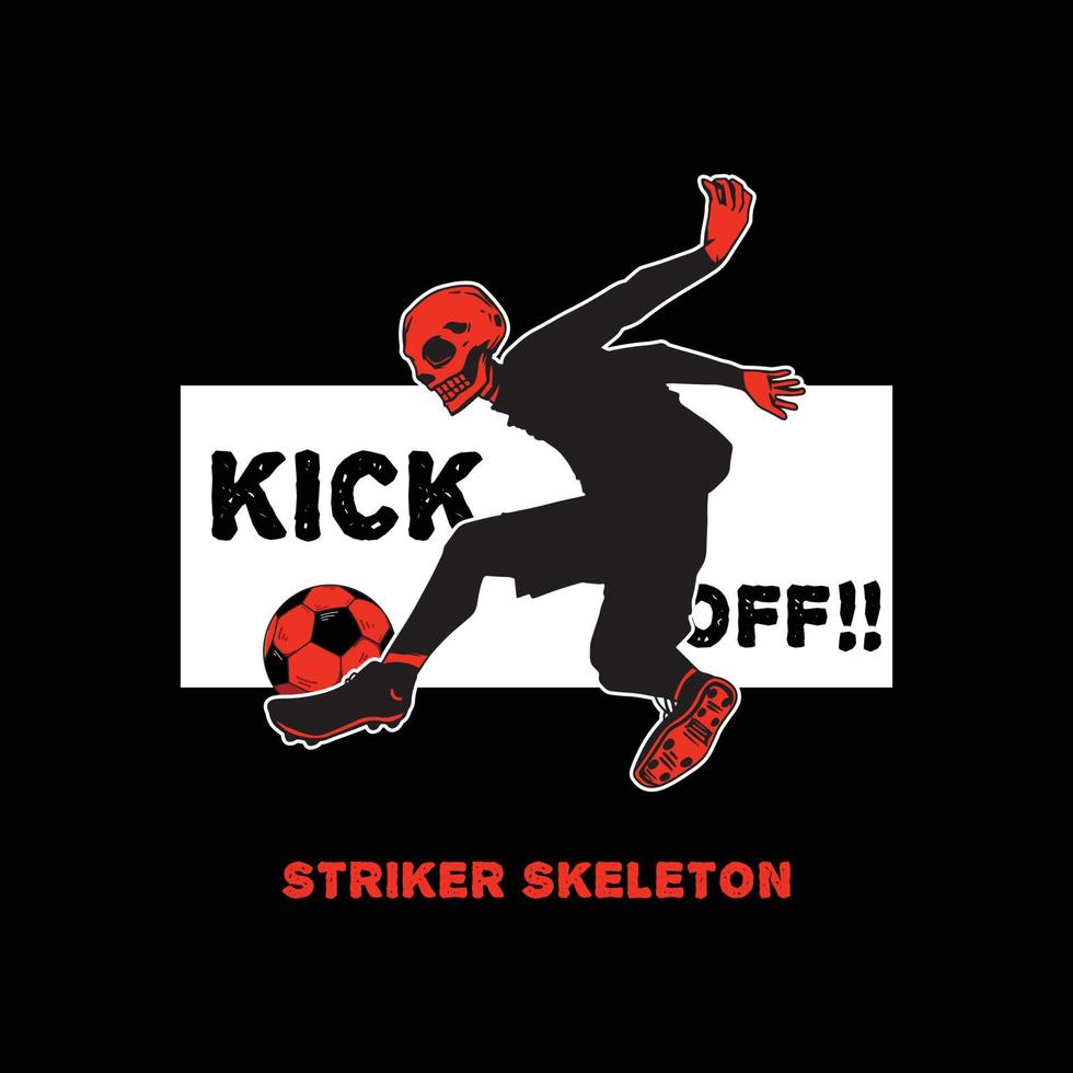 vetor ilustração do esqueleto jogando futebol. adequado para camiseta projeto, livro cobrir, adesivo, poster, etc