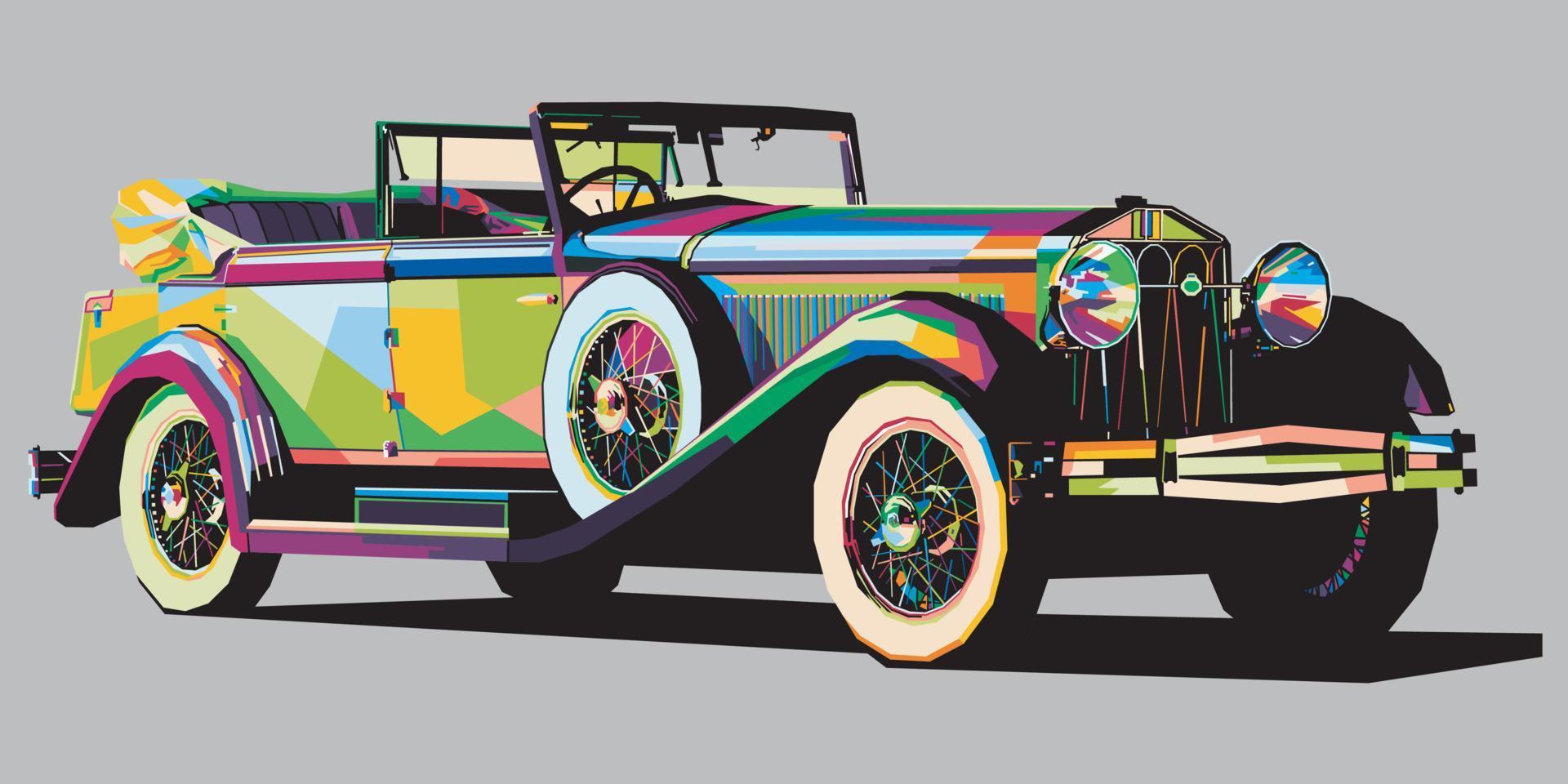 colorida clássico carro dentro pop arte estilo isolado em cinzento fundo vetor