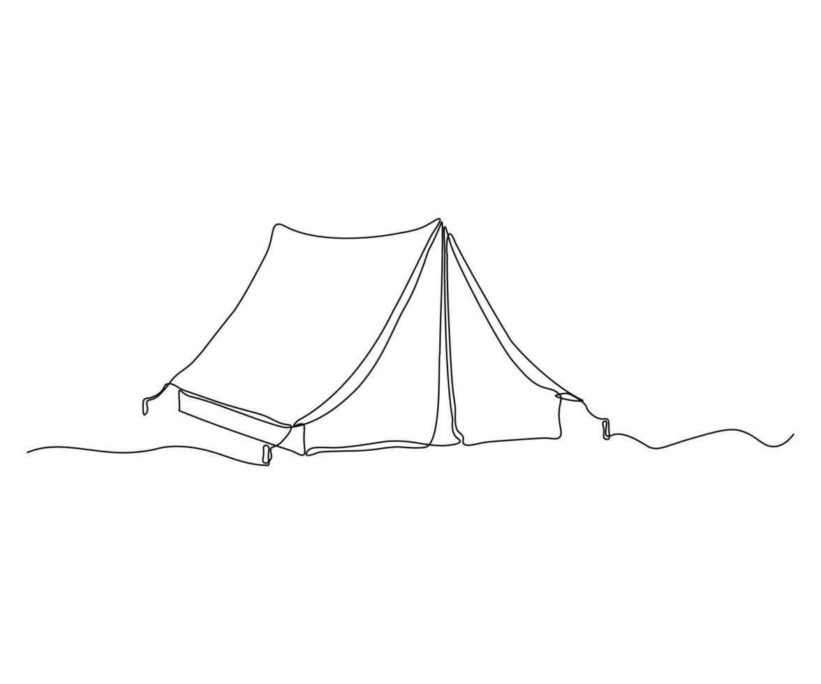 turista barraca, desenhado à mão, contínuo monolinha, desenhando dentro 1 linha vetor