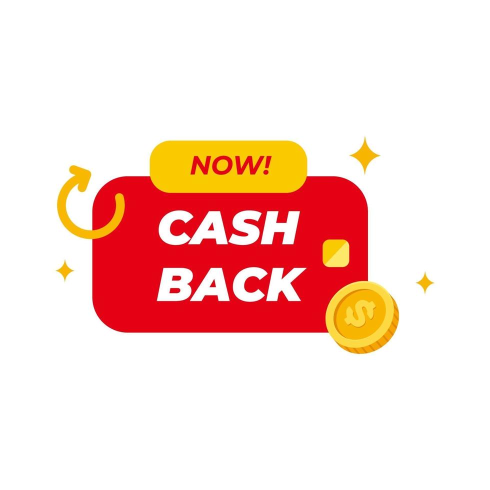 conceito de programa de fidelidade cashback. cartão de crédito ou débito com moedas devolvidas à conta bancária. projeto de serviço de dinheiro de reembolso. ilustração em vetor símbolo bônus dinheiro de volta