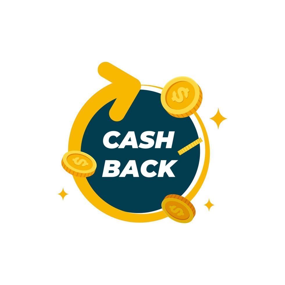 conceito de programa de fidelidade cashback. cartão de crédito ou débito com moedas devolvidas à conta bancária. projeto de serviço de dinheiro de reembolso. ilustração em vetor símbolo bônus dinheiro de volta