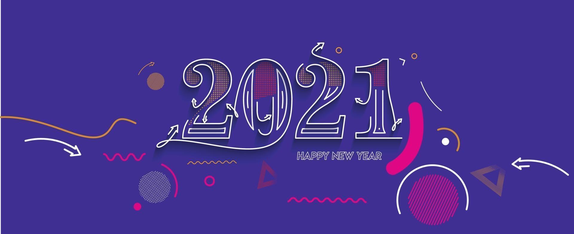 banner de tipografia de texto colorido feliz ano novo 2021 vetor
