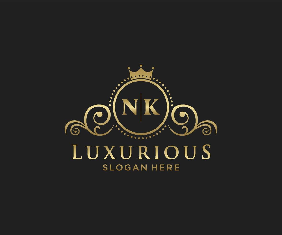 modelo de logotipo de luxo real carta inicial nk em arte vetorial para restaurante, realeza, boutique, café, hotel, heráldica, joias, moda e outras ilustrações vetoriais. vetor