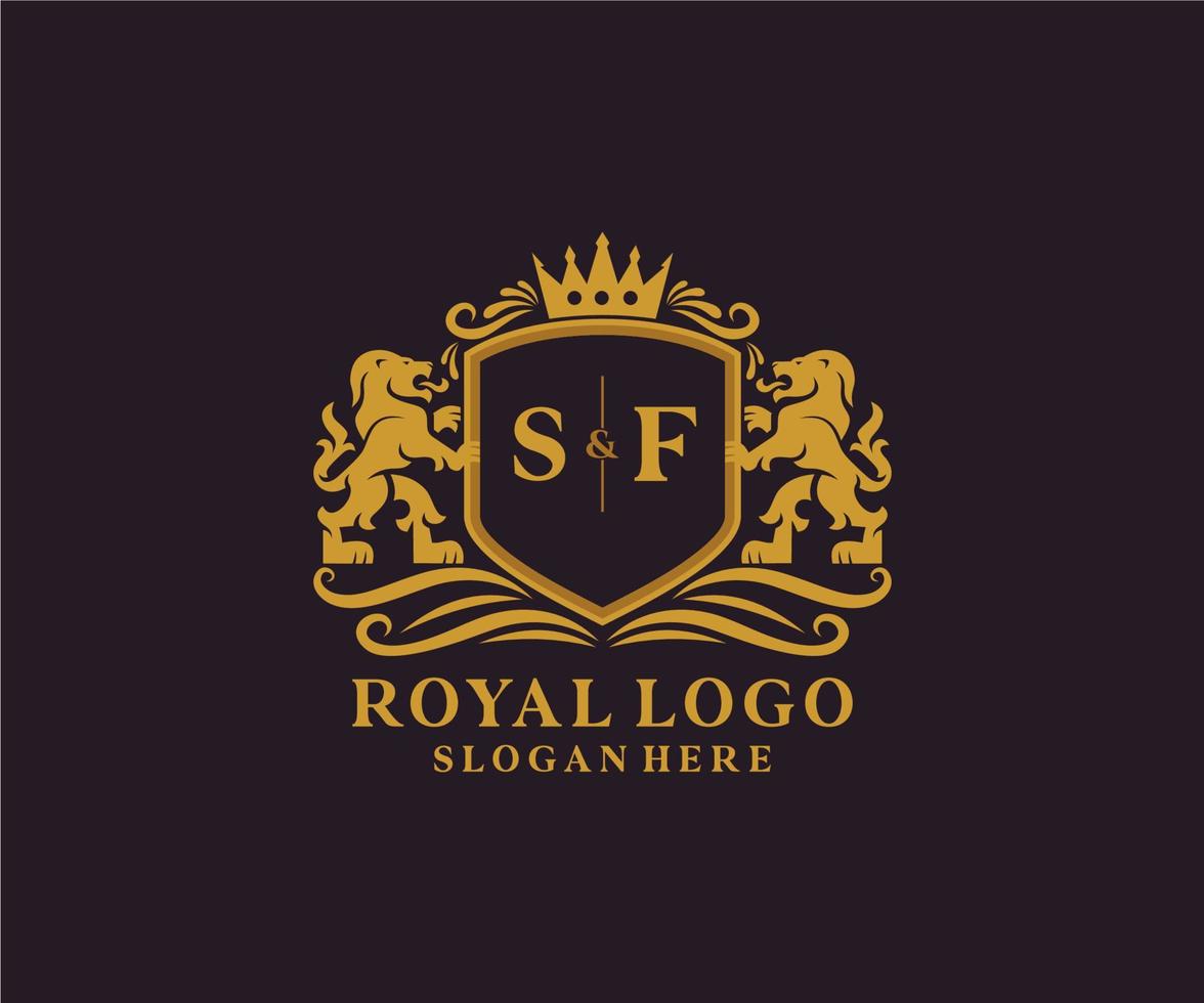 modelo de logotipo de luxo real de leão sf inicial em arte vetorial para restaurante, realeza, boutique, café, hotel, heráldica, joias, moda e outras ilustrações vetoriais. vetor