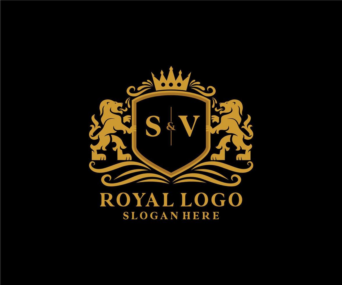 modelo de logotipo de luxo real de leão sv inicial em arte vetorial para restaurante, realeza, boutique, café, hotel, heráldica, joias, moda e outras ilustrações vetoriais. vetor