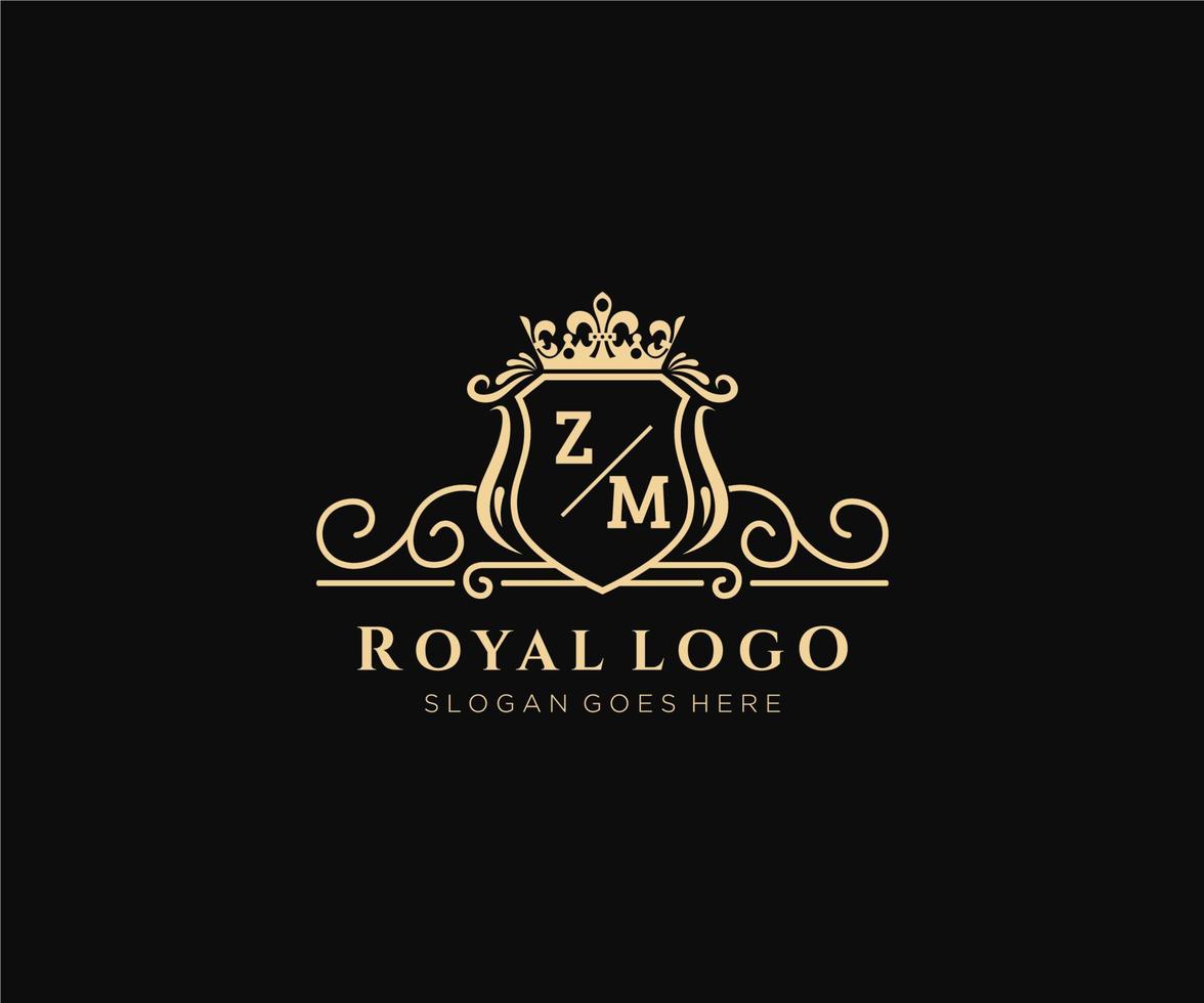 inicial zm carta luxuoso marca logotipo modelo, para restaurante, realeza, butique, cafeteria, hotel, heráldico, joia, moda e de outros vetor ilustração.