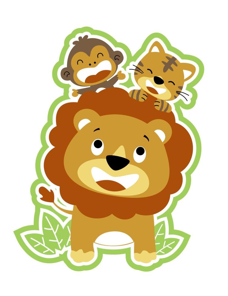 fofa leão com amigos, macaco e tigre, vetor desenho animado ilustração
