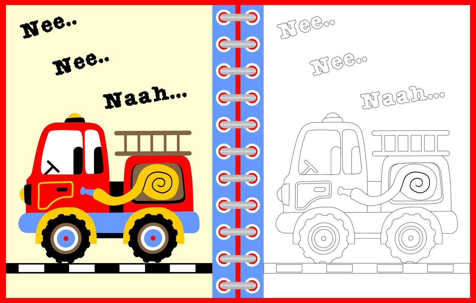caminhão de bombeiros vetor desenho animado ilustração, coloração página ou livro