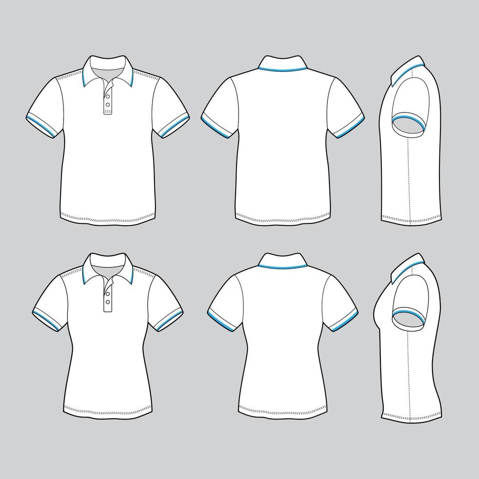 masculino e fêmea branco pólo camisa desenhos vetor