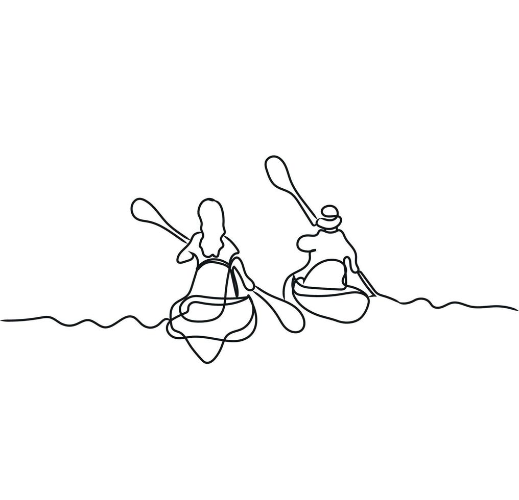 minimalista remo linha arte, caiaque esboço desenho, canoa rafting ilustração, vetor barco, esporte