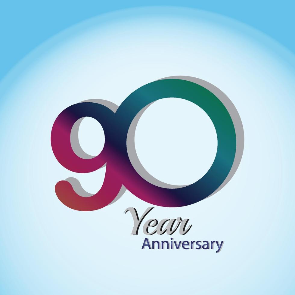 90 anos de aniversário logotipo vetor modelo design ilustração azul e branco