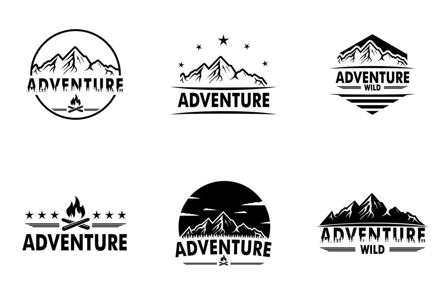 conjunto do montanha aventura ao ar livre crachá logotipo ícone Projeto vetor