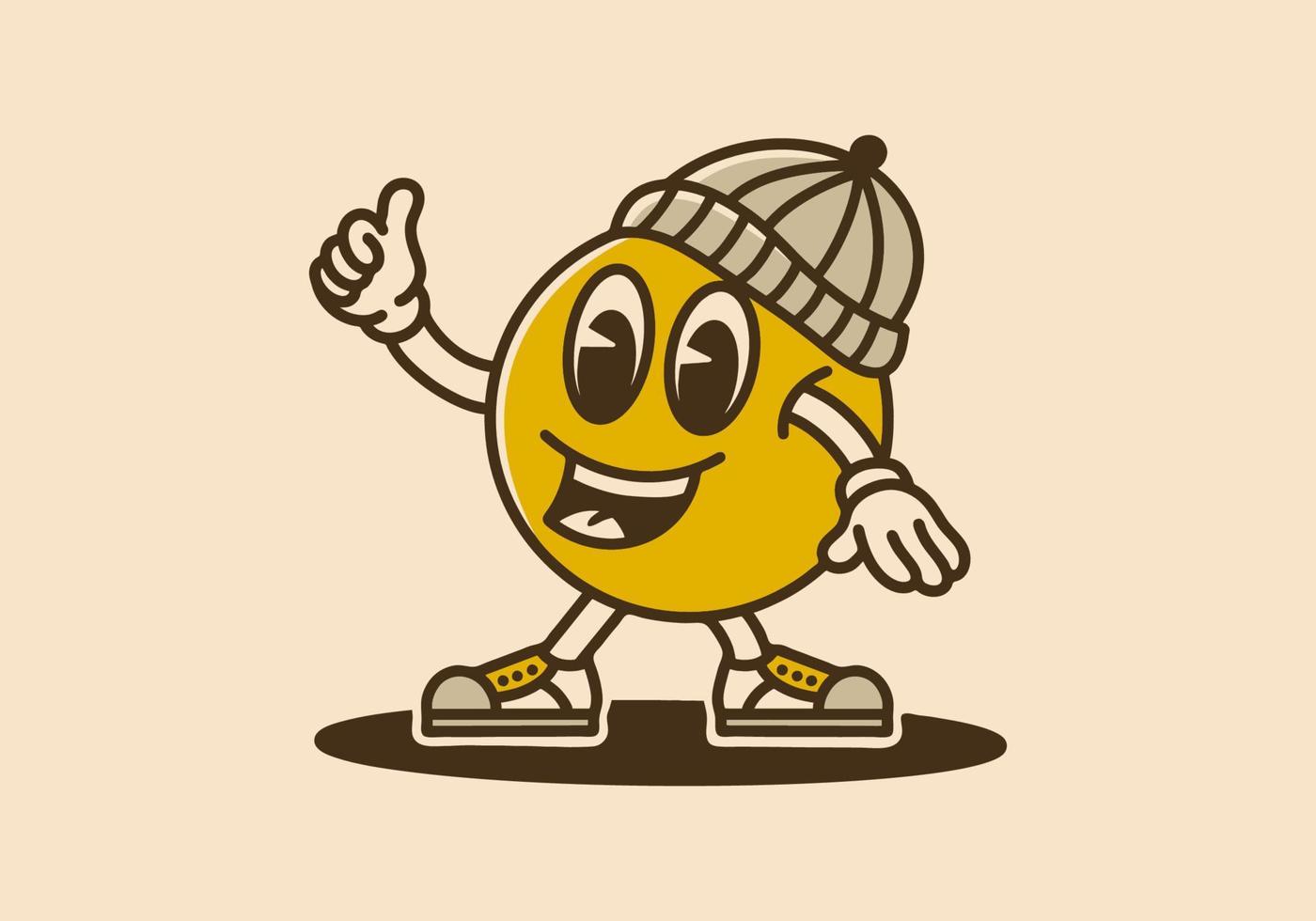 amarelo bola personagem vestindo gorro com polegar acima ilustração vetor