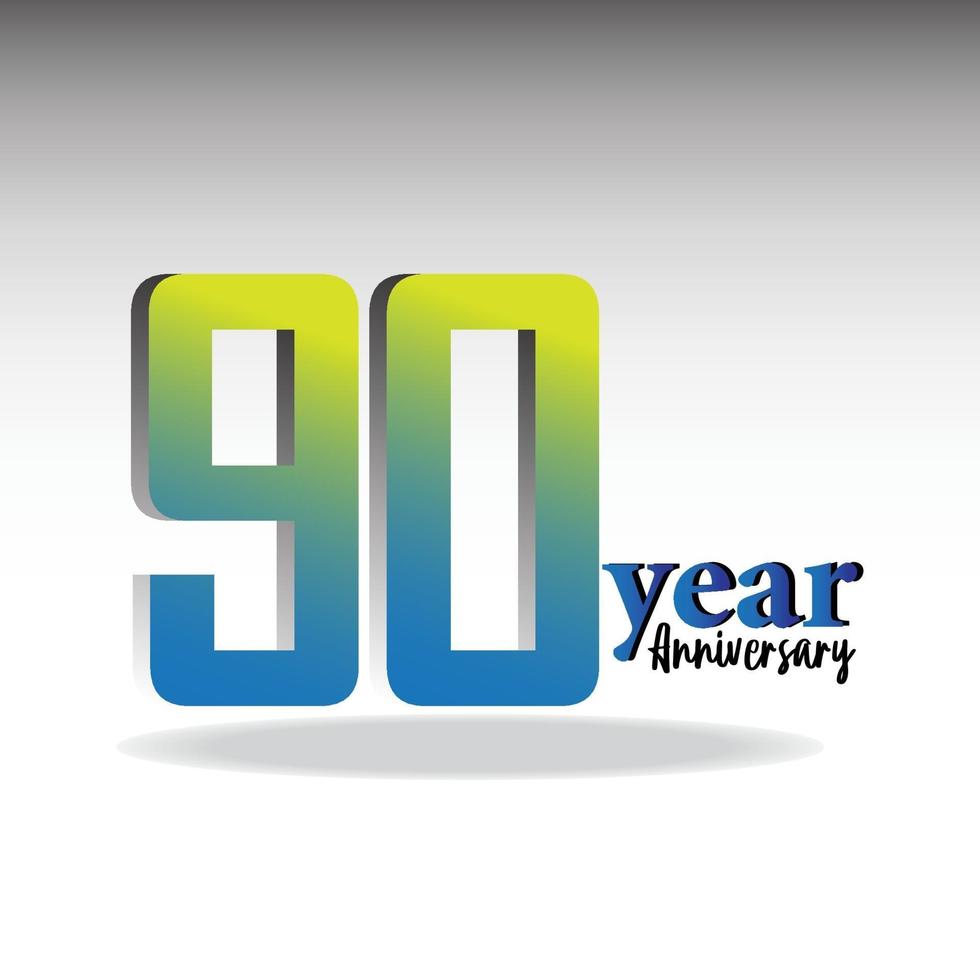 90 anos de aniversário logotipo vetor modelo design ilustração azul e branco