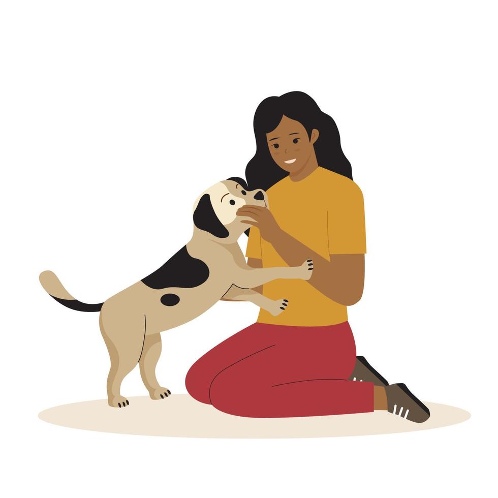 plano Projeto do feliz mulheres com cachorros vetor