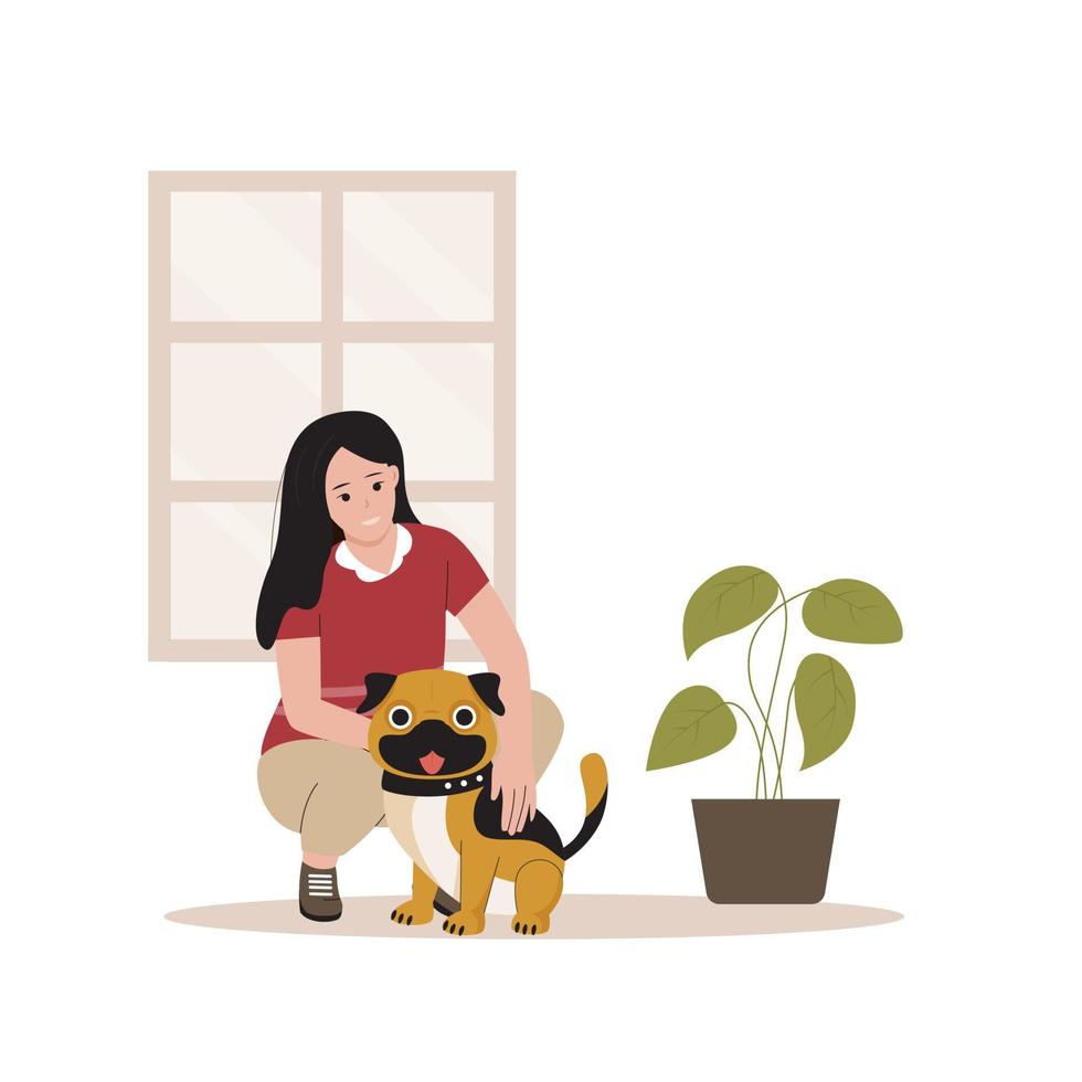 plano Projeto do feliz pessoas com cachorros vetor