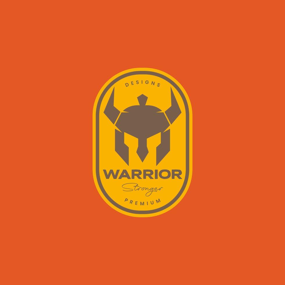 Guerreiro espartano viking capacete chifrudo guerra vintage crachá logotipo Projeto vetor ícone ilustração