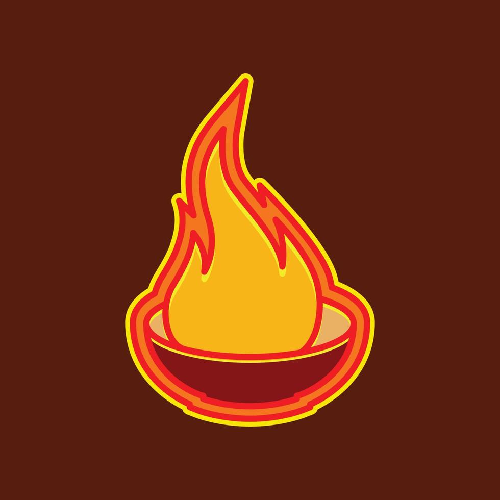 Comida tigela fogo chama quente picante gosto moderno adesivo colorida logotipo Projeto vetor