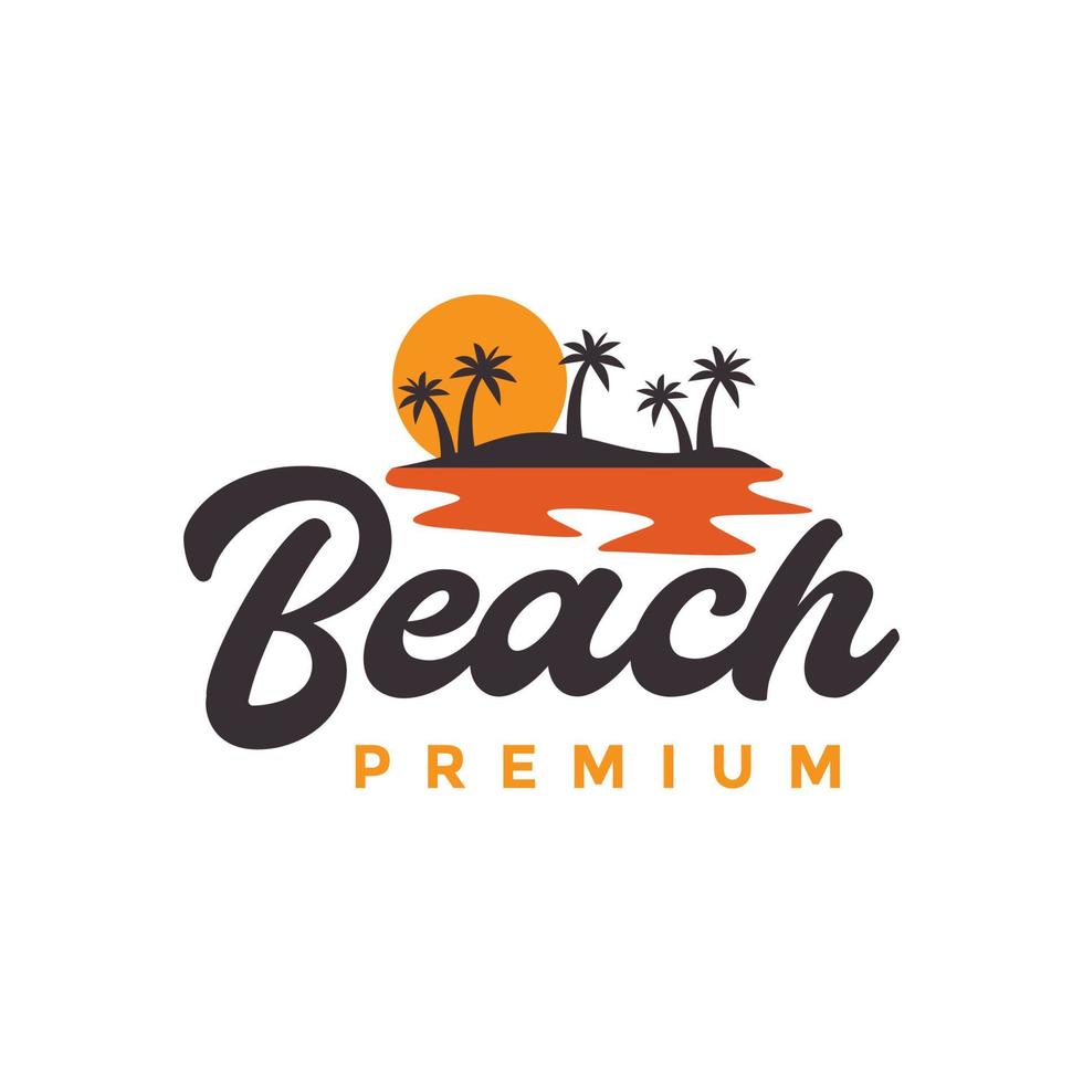 tarde feriados pôr do sol de praia Beira Mar água coco árvores colori vintage logotipo Projeto vetor ícone