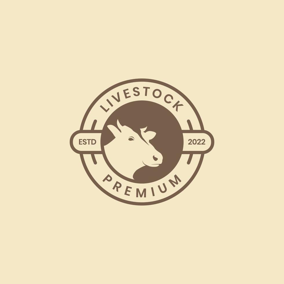 gado gado animal vacas carne cabeça crachá círculo vintage logotipo Projeto vetor ícone ilustração