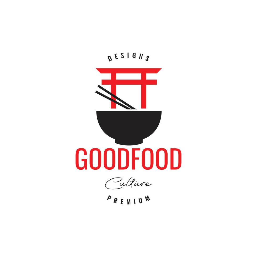 Japão torii portão tigela macarrão gosto Curry sopa cultura logotipo Projeto vetor ícone ilustração