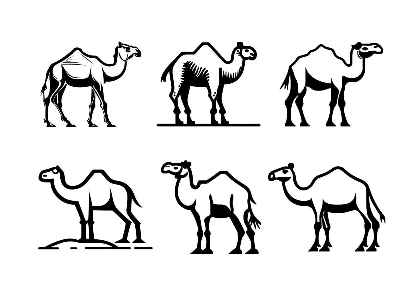 camelo silhueta Preto logotipo animais silhuetas ícones camelo cavaleiros deserto Palma silhueta vetor ilustração