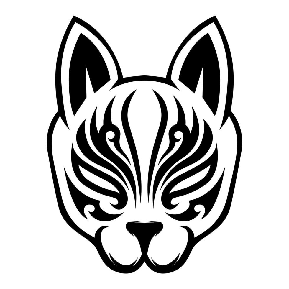 kitsune mascarar vetor Japão Lobo Preto e branco logotipo Projeto ilustração