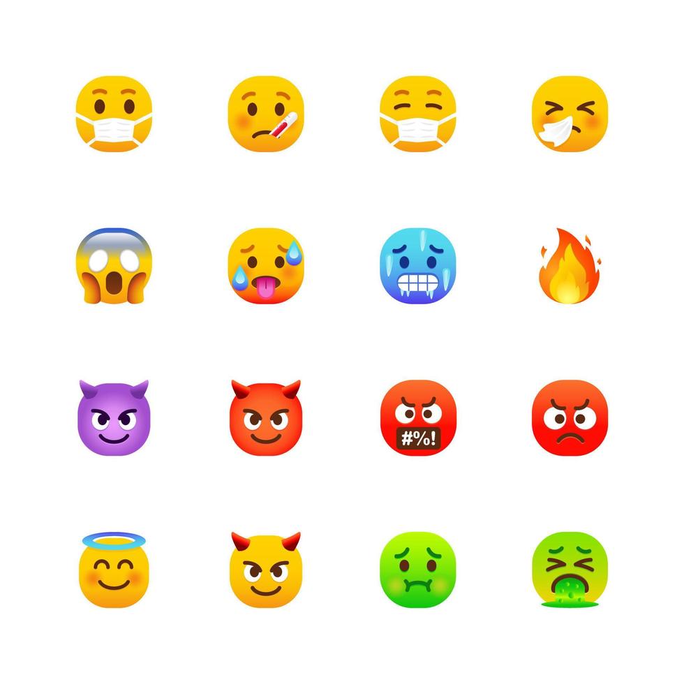 arredondado emoji ícones conjunto2 vetor
